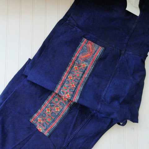 Denim Thai Fisherman Pants with Vintage Hill Tribe Fabric