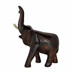 Hand Carved Elephant Figure (12 inch, Dark Color, Trunk Up)