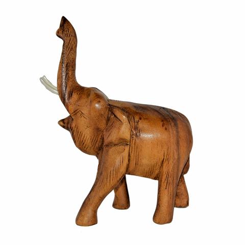 Hand Carved Elephant Figure (8 inch, Light Color, Trunk Up)