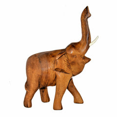 Hand Carved Elephant Figure (8 inch, Light Color, Trunk Up)