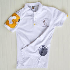 White Distressed Elephant Polo Shirt